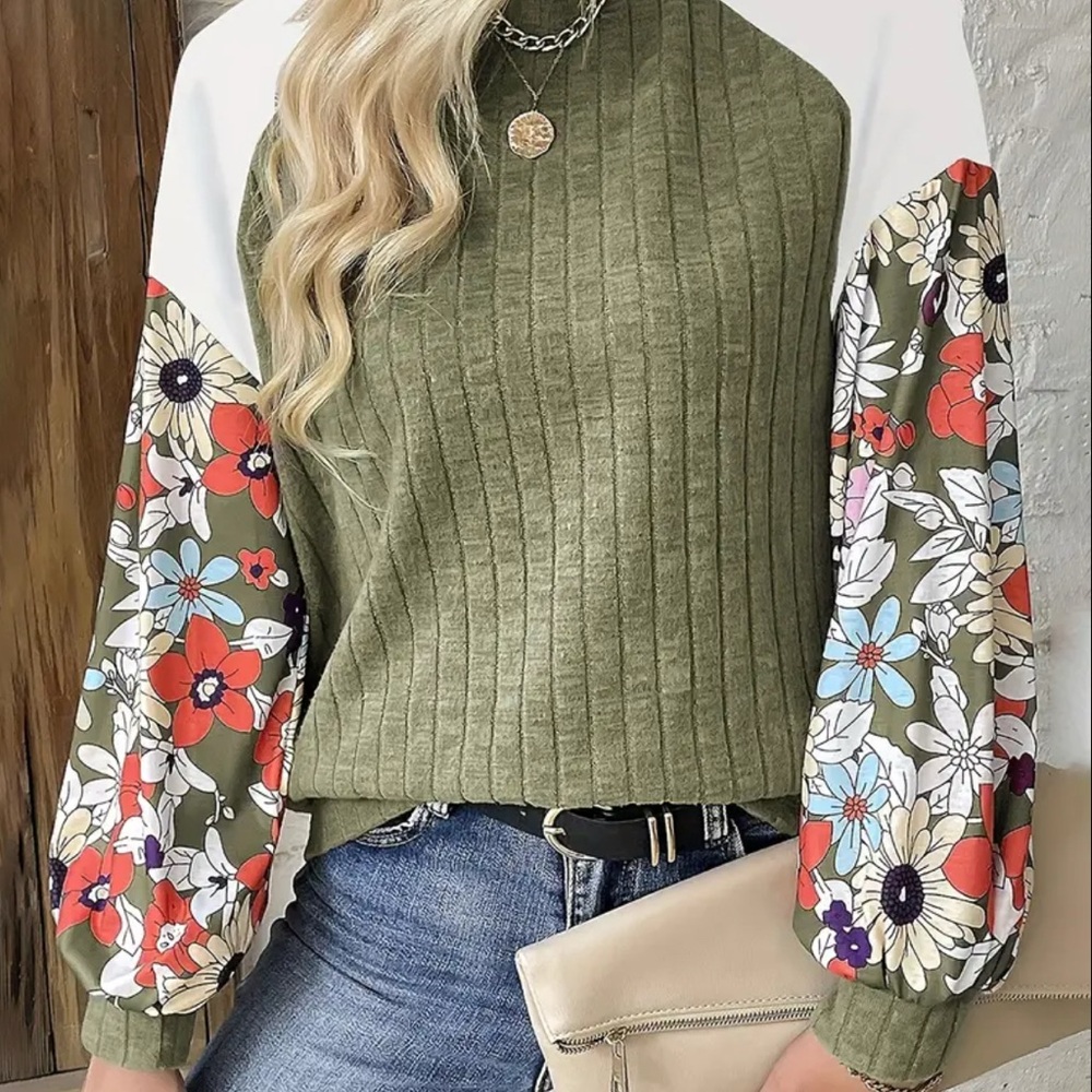 Green shirt with Floral Sleeves